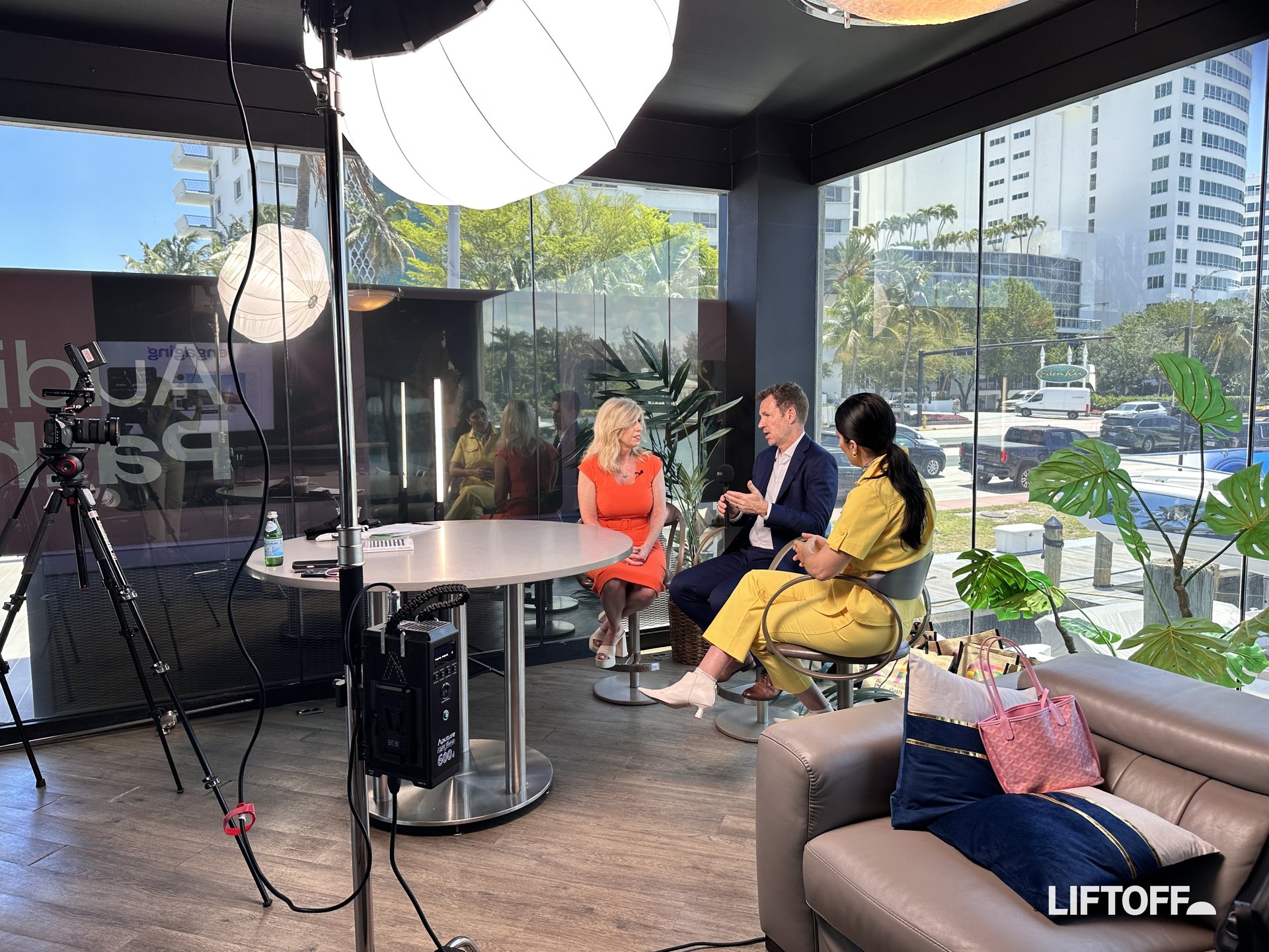 Ashley Miles, CEO of FranklynWest, and Mark Grether, SVP at PayPal, in conversation on the Liftoff with Jeanniey Walden set at POSSIBLE 2026 in Miami Beach, April 2026.